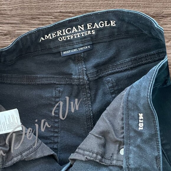 American Eagle Next Level Stretch Dark Wash Denim Fringe Cut-off Shorts - Picture 4 of 7